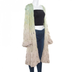 Pre Owned Missoni Green Chunky Alpaca Wool Knit Bois Ombre Cardigan L