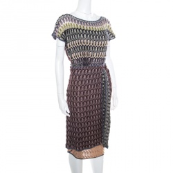 Pre Owned Missoni Multicolor Perforated Knit Short Sleeve Wrap Dress M