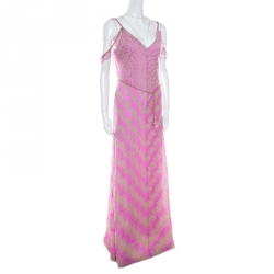Pre Owned Missoni Pink Zig Zag Patterned Lurex Knit Sleeveless Maxi Dress S