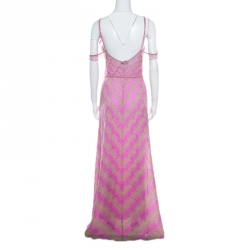 Pre Owned Missoni Pink Zig Zag Patterned Lurex Knit Sleeveless Maxi Dress S