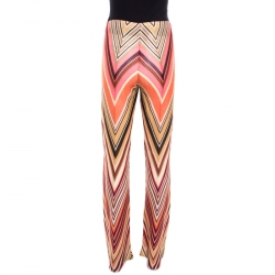 Pre Owned Missoni Multicolor Chevron Patterned Knit High Waist Pants M