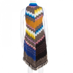 Pre Owned Missoni Multicolor Chevron Pattern Knit Fringed Bottom Sleeveless A Line Dress S