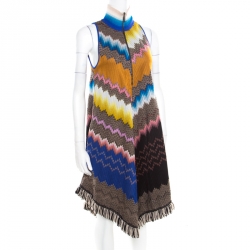 Pre Owned Missoni Multicolor Chevron Pattern Knit Fringed Bottom Sleeveless A Line Dress S