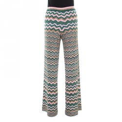 Missoni Multicolor Chevron Pattern Lurex Knit Elasticized Waist Wide Leg Pants S