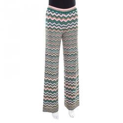 Missoni Multicolor Chevron Pattern Lurex Knit Elasticized Waist Wide Leg Pants S