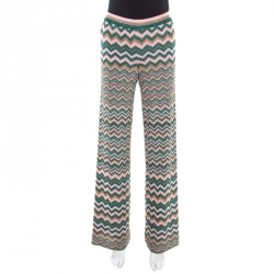 Missoni Multicolor Chevron Pattern Lurex Knit Elasticized Waist Wide Leg Pants S