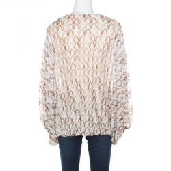 Pre Owned Missoni Pink and Brown Perforated Knit Plunge Neck Kaftan Top M