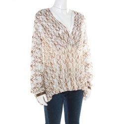 Pre Owned Missoni Pink and Brown Perforated Knit Plunge Neck Kaftan Top M