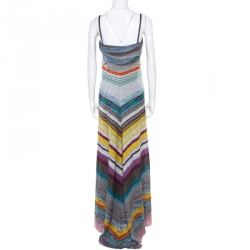 Pre Owned Missoni Multicolor Irregular Striped Lurex Knit Sleeveless Maxi Dress S