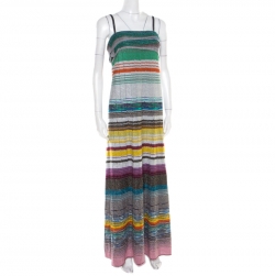 Pre Owned Missoni Multicolor Irregular Striped Lurex Knit Sleeveless Maxi Dress S