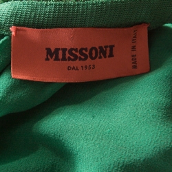 Pre Owned Missoni Metallic Green Knit Neck Tie Detail Tiered Maxi Dress and Fringed Wrap Set M