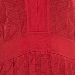 Pre Owned M Missoni Red Stretch Knit Long Sleeve Fit and Flare Dress L