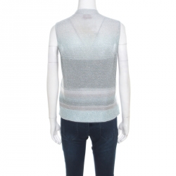 Pre Owned Missoni Silver and Blue Gradient Lurex Knit High Neck Sleeveless Top L