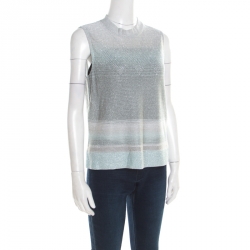Pre Owned Missoni Silver and Blue Gradient Lurex Knit High Neck Sleeveless Top L