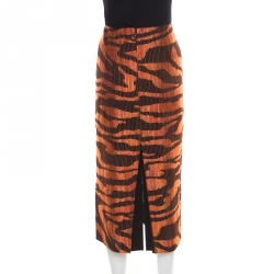 Pre Owned Missoni Black and Orange Textured Woven Slit Detail Midi Skirt L