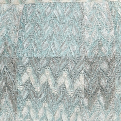 Pre Owned Missoni Blue and Silver Chevron Pattern Perforated Lurex Knit Maxi Skirt L