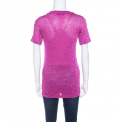 Pre Owned Missoni Pink Lurex Knit Short Sleeve Vanise Lamé Top S