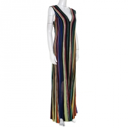 Pre Owned Missoni Multicolor Striped Lurex Knit Sleeveless Maxi Dress L