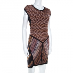 Pre Owned Missoni Brown Patterned Jacquard Knit Sleeveless Dress M