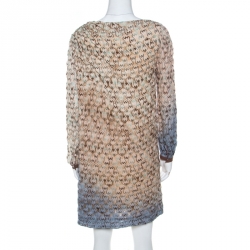 Pre Owned Missoni Beige Flame Patterned Knit Ombre Shift Dress L