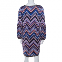 Pre Owned Missoni Multicolor Chevron Pattern Lurex Knit Short Dress L 