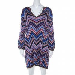 Pre Owned Missoni Multicolor Chevron Pattern Lurex Knit Short Dress L 