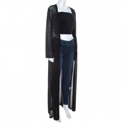 Pre Owned Missoni Black Lurex Knit Front Open Maxi Cardigan L