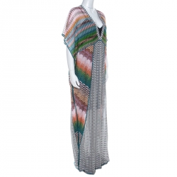 Pre Owned Missoni Multicolor Patterened Knit Perforated Yoke Maxi Kaftan Dress M