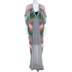 Pre Owned Missoni Multicolor Patterened Knit Perforated Yoke Maxi Kaftan Dress M