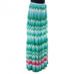 Pre Owned Missoni Mare Green Chevron Patterned Knit Cover Up Maxi Skirt M