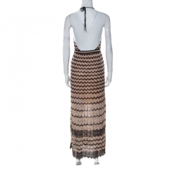 Pre Owned M Missoni Beige & Black Chevron Knit Halterneck Backless Maxi Dress S