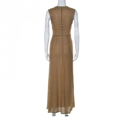 Pre Owned Missoni Gold Lurex & Black Chevron Pattern Deep V-Neck Long Knit Dress S