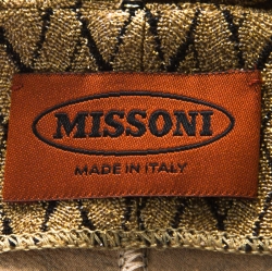 Pre Owned Missoni Gold Lurex & Black Chevron Pattern Deep V-Neck Long Knit Dress S