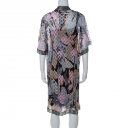 Pre Owned Missoni Multicolor Crochet Knit Polka Dot Trim Detail Asymmetric Faux Wrap Kaftan M