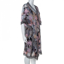 Pre Owned Missoni Multicolor Crochet Knit Polka Dot Trim Detail Asymmetric Faux Wrap Kaftan M