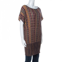 Pre Owned M Missoni Multicolor Zig Zag Knit French Sleeve Long Top L
