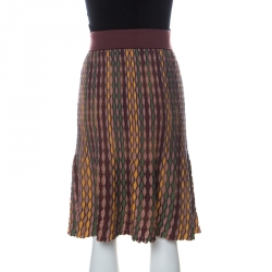 Pre Owned M Missoni Multicolor Zig Zag Knit Knee Length Skirt L