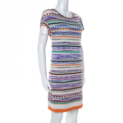 Pre Owned Missoni Multicolor Knit Short Sleeve Mini Dress M 