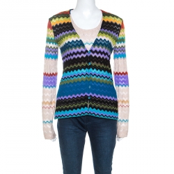 Pre Owned Missoni Multicolor Chevron Knit Top and Cardigan Set M
