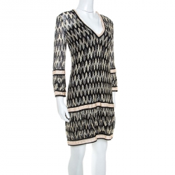 Pre Owned Missoni Bicolor Chevron Knit V Neck Shift Dress M