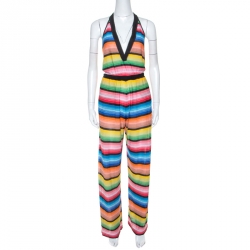 Pre Owned Missoni Multicolor Striped Knit Halterneck Coverup Jumpsuit S 