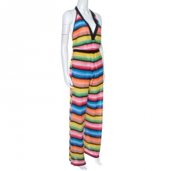 Pre Owned Missoni Multicolor Striped Knit Halterneck Coverup Jumpsuit S 