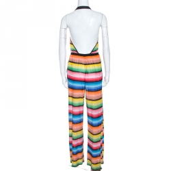 Pre Owned Missoni Multicolor Striped Knit Halterneck Coverup Jumpsuit S 