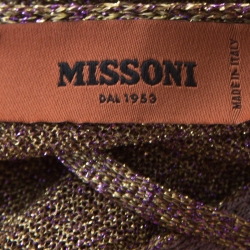 Pre Owned Missoni Gold Lurex Knit Plunge Back Pleated Gown S