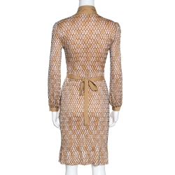 Pre Owned Missoni Yellow Ochre Zig Zag Textured Knit Wrap Dress S