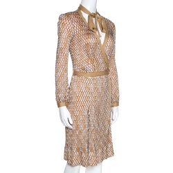 Pre Owned Missoni Yellow Ochre Zig Zag Textured Knit Wrap Dress S