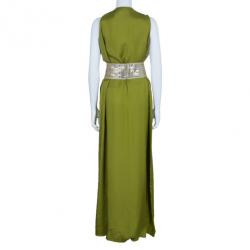Pre Owned Missoni Green Printed Panel Sequin Belt Gown S