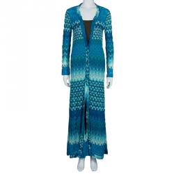 Pre Owned Missoni Blue Lurex Knit Patterned Maxi Shrug S