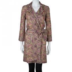 Pre Owned Missoni Multicolor Crochet Patterned Belted Overcoat S