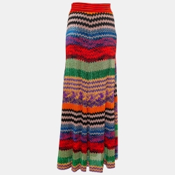 Pre Owned Missoni Multicolor Chevron Patterned Lurex Knit Maxi Skirt M